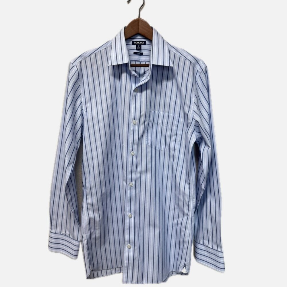 Bonobos Tailored Fit Men’s L/S Button Down Shirt Size 16/35 – Blue & Wht Striped